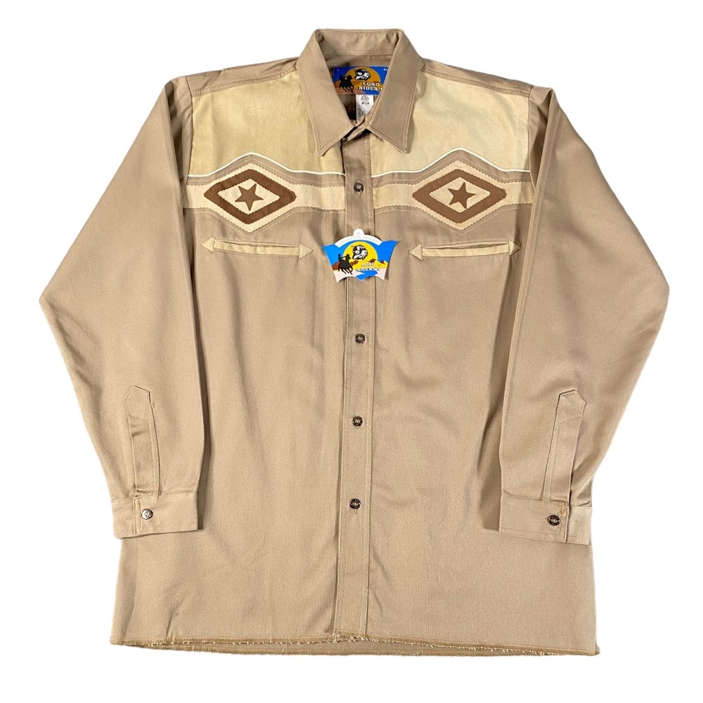 Vintage Lobo Riders Shirt Mens Large / 40 Tan Beige Star Cowboy Gaucho Western